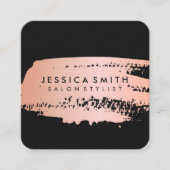 Roze Metallic Roze Goud en Zwarte Borstel Vierkante Visitekaartje (Voorkant)