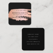 Roze Metallic Roze Goud en Zwarte Borstel Vierkante Visitekaartje (Voorkant / Achterkant)