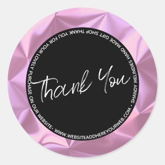Roze Metallic Script Bedankt Zakelijk Ronde Sticker (Voorkant)