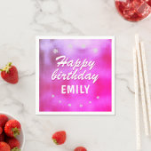 Roze Metallic Star Girly Happy Birthday Servet (Insitu)