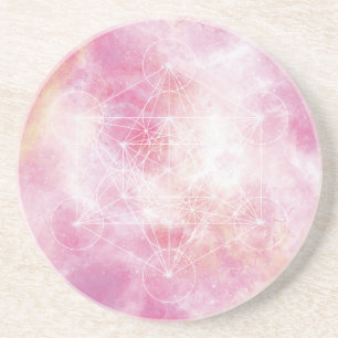 Roze Metatron's Kubus Heilige Geometrie Zandsteen Onderzetter