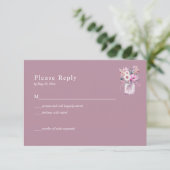 Roze metselwerkpot met bloemen RSVP kaart (Staand voorkant)
