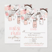 Roze Metselwerkpotten en Liefdesvogels RSVP Trouwk (Voorkant / Achterkant)