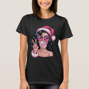 Roze mevrouw Afrikaanse Santa Blowing Bubble Gum F T-shirt