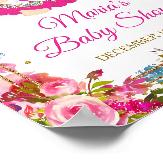 Roze Mexicaans meisje Fiesta Baby shower Gold Glit Poster (Hoek)