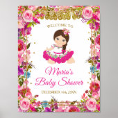 Roze Mexicaans meisje Fiesta Baby shower Gold Glit Poster (Voorkant)