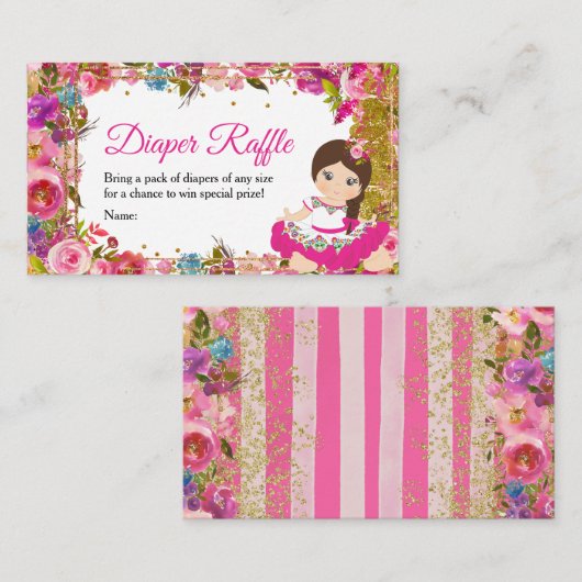 Roze Mexicaans Meisje Fiesta Baby Shower Luier Raf Informatiekaartje (Voorkant / Achterkant)