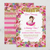 Roze Mexicaans meisje Fiesta draait om de geboorte Kaart (Voorkant / Achterkant)