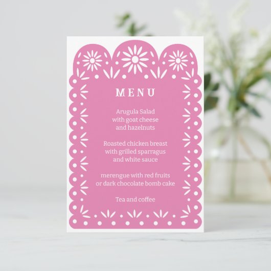 ROZE MEXICAANS PAPEL PICADO menu (Staand voorkant)