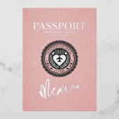 Roze Mexicaans Paspoort Huwelijk Folie Uitnodiging (Voorkant)