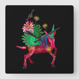 Roze Mexicaanse Alebrije Wooden Box Sign Vierkante Klok