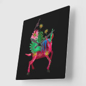 Roze Mexicaanse Alebrije Wooden Box Sign Vierkante Klok (Hoek)