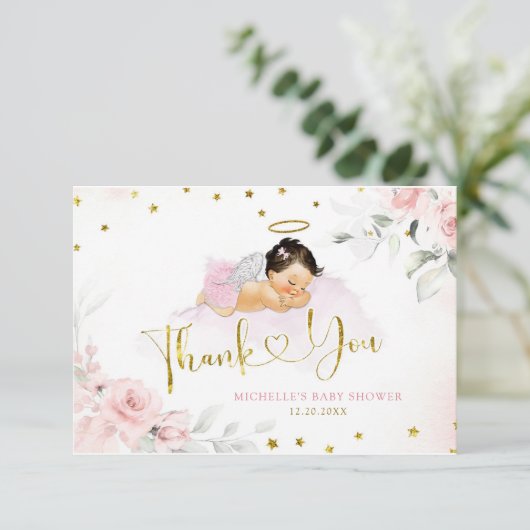 Roze Mexicaanse Angel Baby Heaven Sent Baby shower Bedankkaart (Staand voorkant)