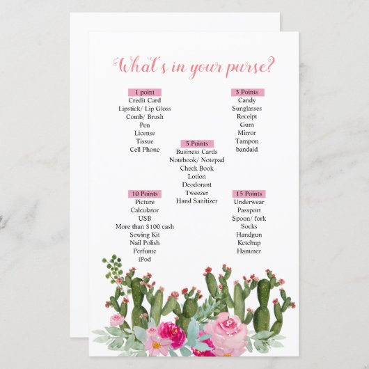 Roze Mexicaanse cactus Wat is er in je paardenspel (Voorkant / Achterkant)