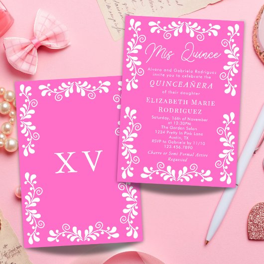  roze Mexicaanse Fiesta Talavera Quinceanera Kaart