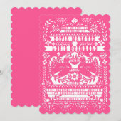 Roze Mexicaanse staart Doves Papel Picado Weddensc Kaart (Voorkant / Achterkant)