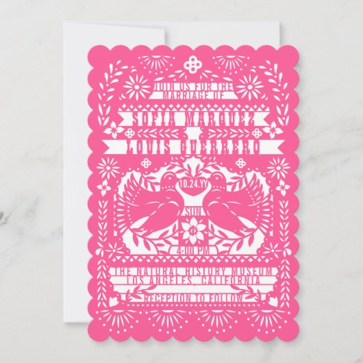 Roze Mexicaanse staart Doves Papel Picado Weddensc Kaart (Voorkant)