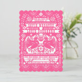 Roze Mexicaanse staart Doves Papel Picado Weddensc Kaart (Staand voorkant)