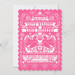 Roze Mexicaanse staart Doves Papel Picado Weddensc Kaart
