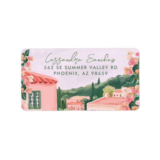 Roze Mexicaanse stad Destination Wedding Etiket (Voorkant)