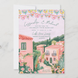Roze Mexicaanse stad Destination Wedding Kaart