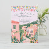 Roze Mexicaanse stad Destination Wedding Kaart (Staand voorkant)