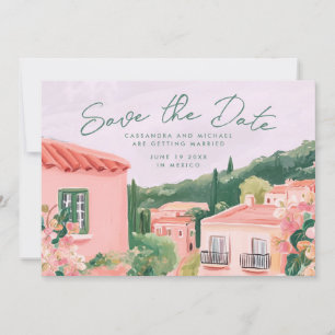 Roze Mexicaanse stad Destination Wedding Save The Date