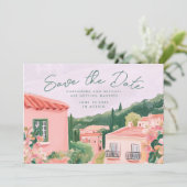 Roze Mexicaanse stad Destination Wedding Save The Date (Staand voorkant)
