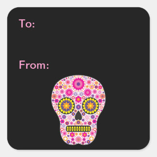 Roze Mexicaanse Sugar Skull Gift Labels