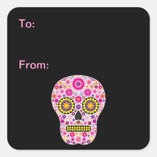 Roze Mexicaanse Sugar Skull Gift Labels (Voorkant)
