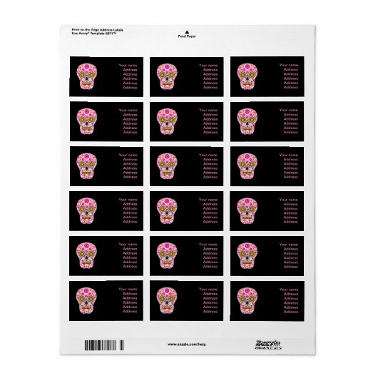 Roze Mexicaanse Suikerschedel Etiket (Full Sheet)