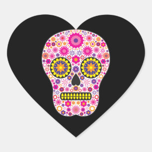 Roze Mexicaanse Suikerschedel Hart Sticker