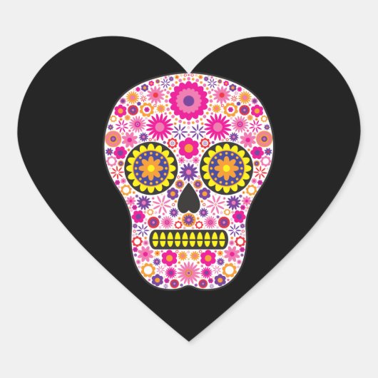Roze Mexicaanse Suikerschedel Hart Sticker (Voorkant)