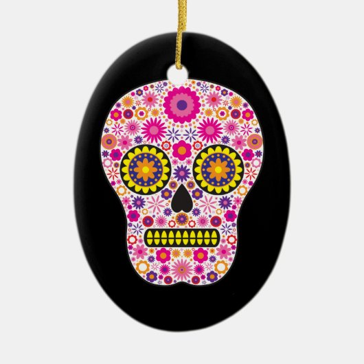 Roze Mexicaanse suikerschedel Keramisch Ornament (Voorkant)