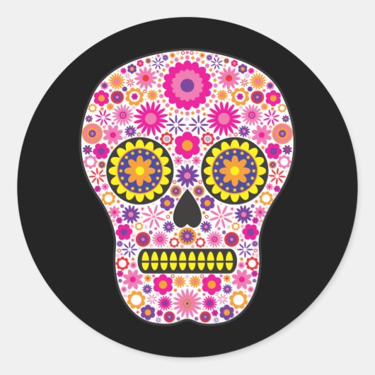 Roze Mexicaanse Suikerschedel Ronde Sticker (Voorkant)