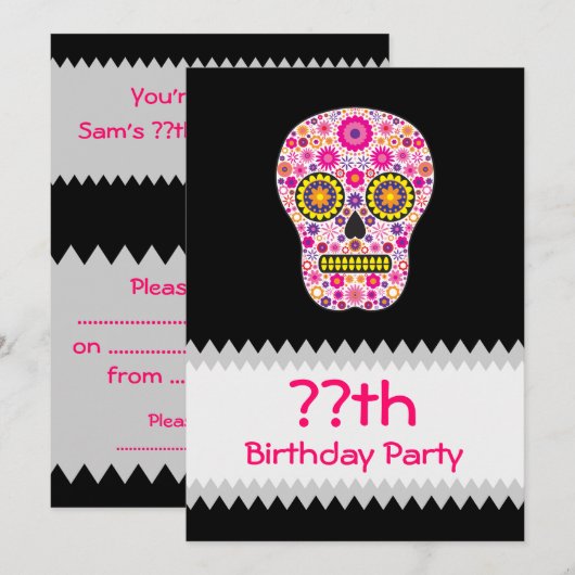 Roze Mexicaanse sull Birthday Kaart (Voorkant / Achterkant)