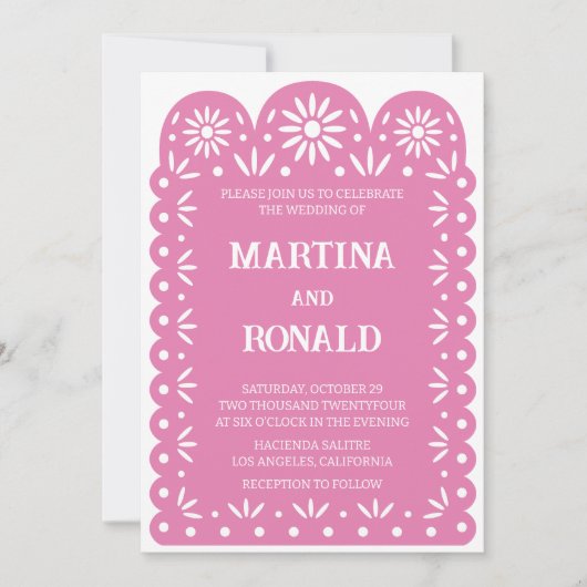 Roze Mexicaanse uitnodiging voor papel picado brui (Voorkant)