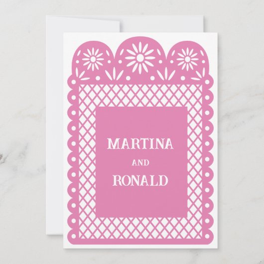 Roze Mexicaanse uitnodiging voor papel picado brui (Achterkant)