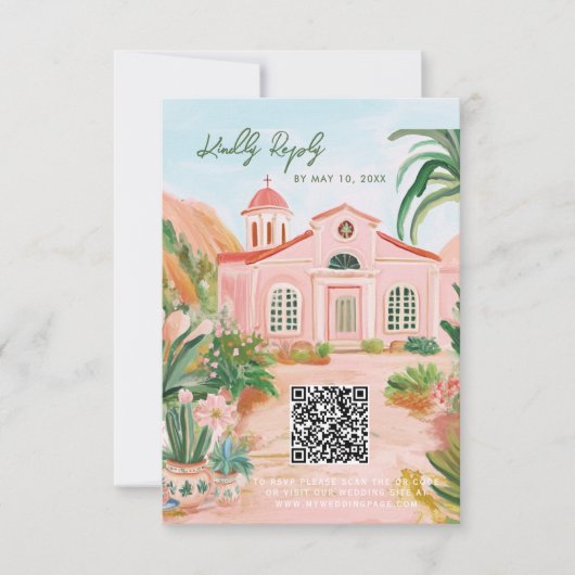 Roze Mexico Bestemming QR Code RSVP Kaartje (Voorkant)
