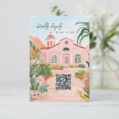 Roze Mexico Bestemming QR Code RSVP Kaartje (Staand voorkant)