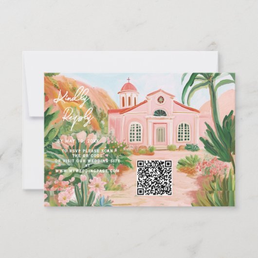 Roze Mexico Bestemming QR Code RSVP Kaartje (Voorkant)