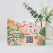 Roze Mexico Bestemming QR Code RSVP Kaartje (Staand voorkant)