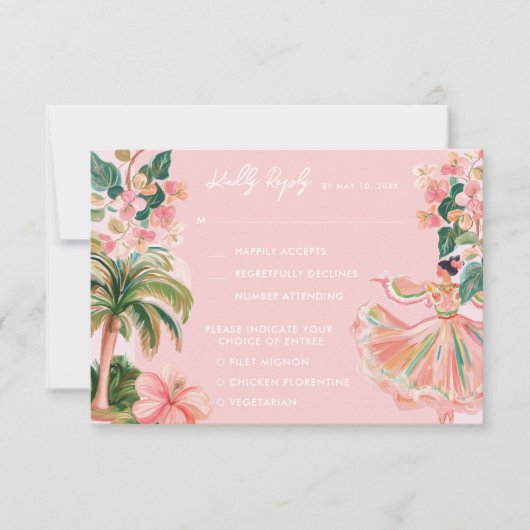 Roze Mexico Bestemming RSVP Kaartje (Voorkant)