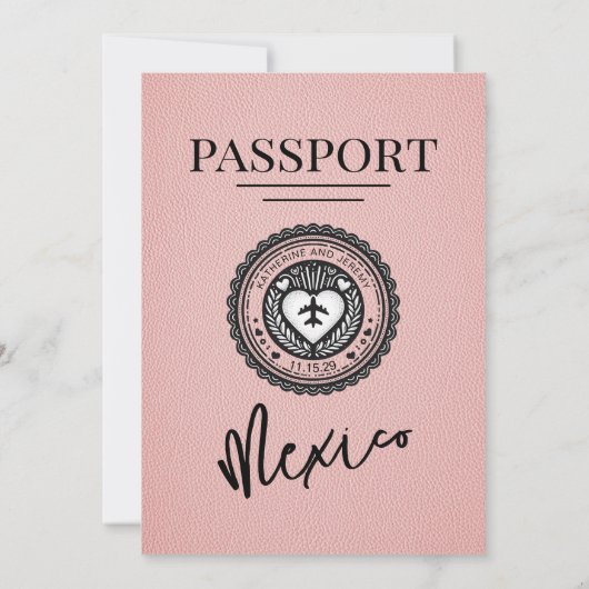 Roze Mexico Passport bruiloft Kaart (Achterkant)
