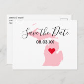 Roze Michigan Red Heart sla de datum op Aankondigingskaart (Voorkant / Achterkant)