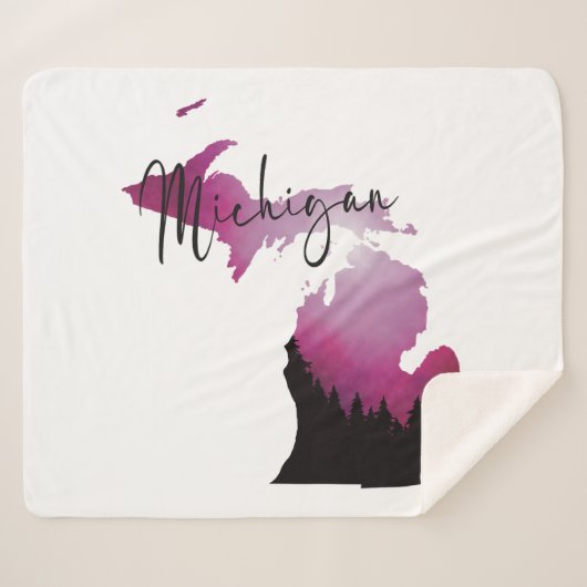 Roze Michigan State Kaart Pine Forest Camping Trip Sherpa Deken (Voorkant (horizontaal))