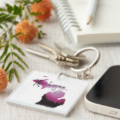 Roze Michigan State Kaart Pine Forest Camping Trip Sleutelhanger (Voorkant Rechts)