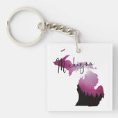 Roze Michigan State Kaart Pine Forest Camping Trip Sleutelhanger (Voorkant)
