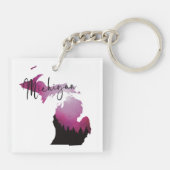 Roze Michigan State Kaart Pine Forest Camping Trip Sleutelhanger (Achterkant)