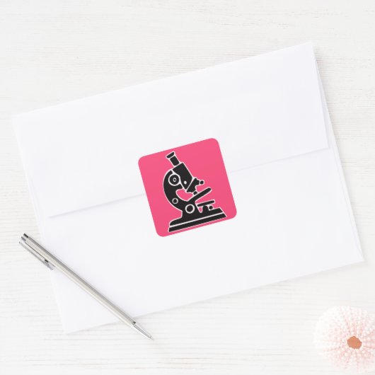 Roze microscoop vierkante sticker (Envelop)